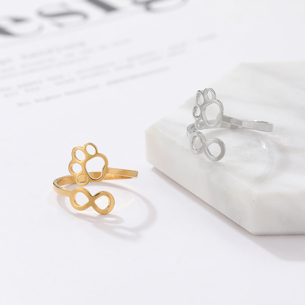 Geometric Dog Paw Open Adjustable Ring