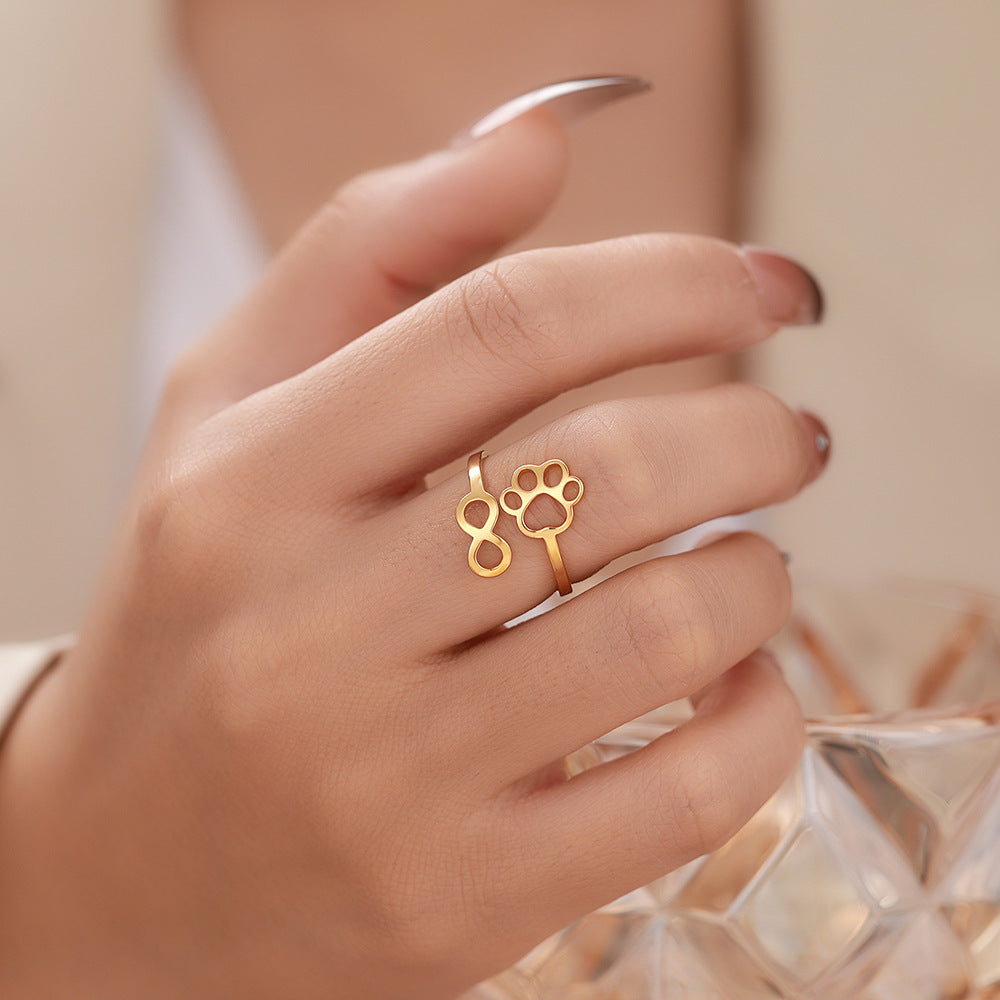 Geometric Dog Paw Open Adjustable Ring