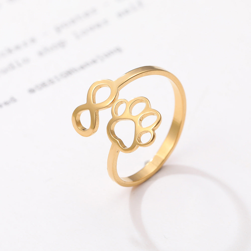 Geometric Dog Paw Open Adjustable Ring
