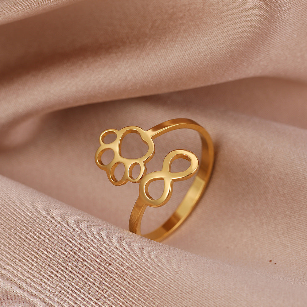 Geometric Dog Paw Open Adjustable Ring